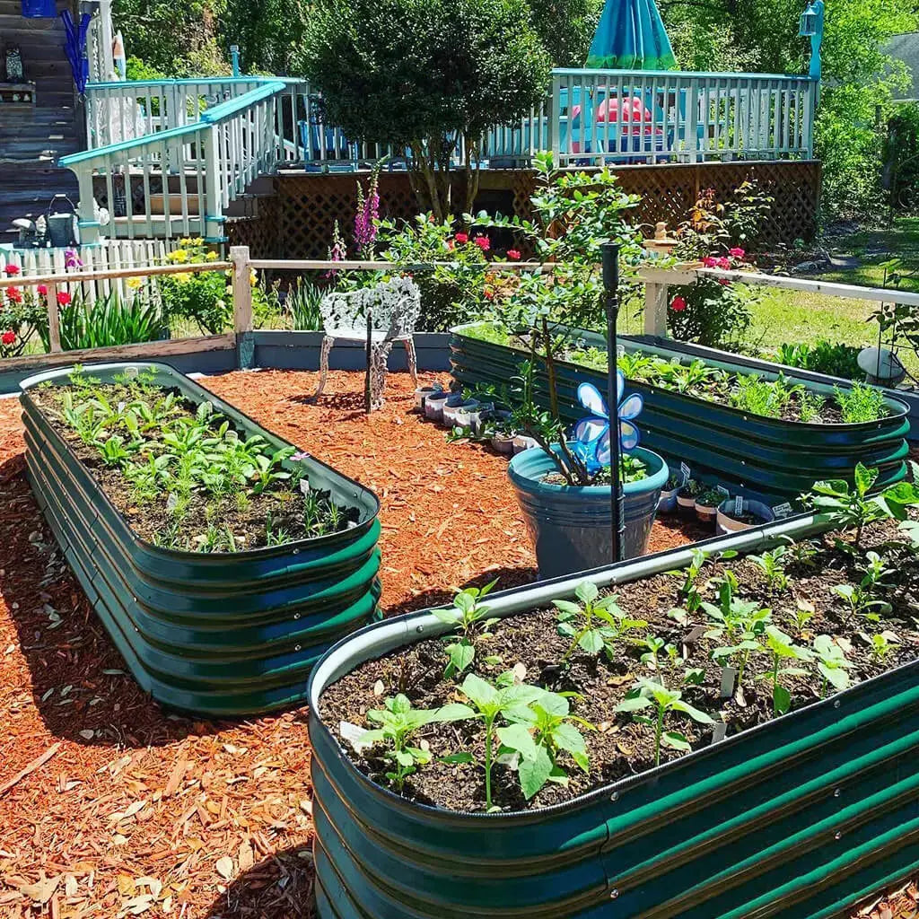 moss green metal planter boxes garden layout-VEGEGA