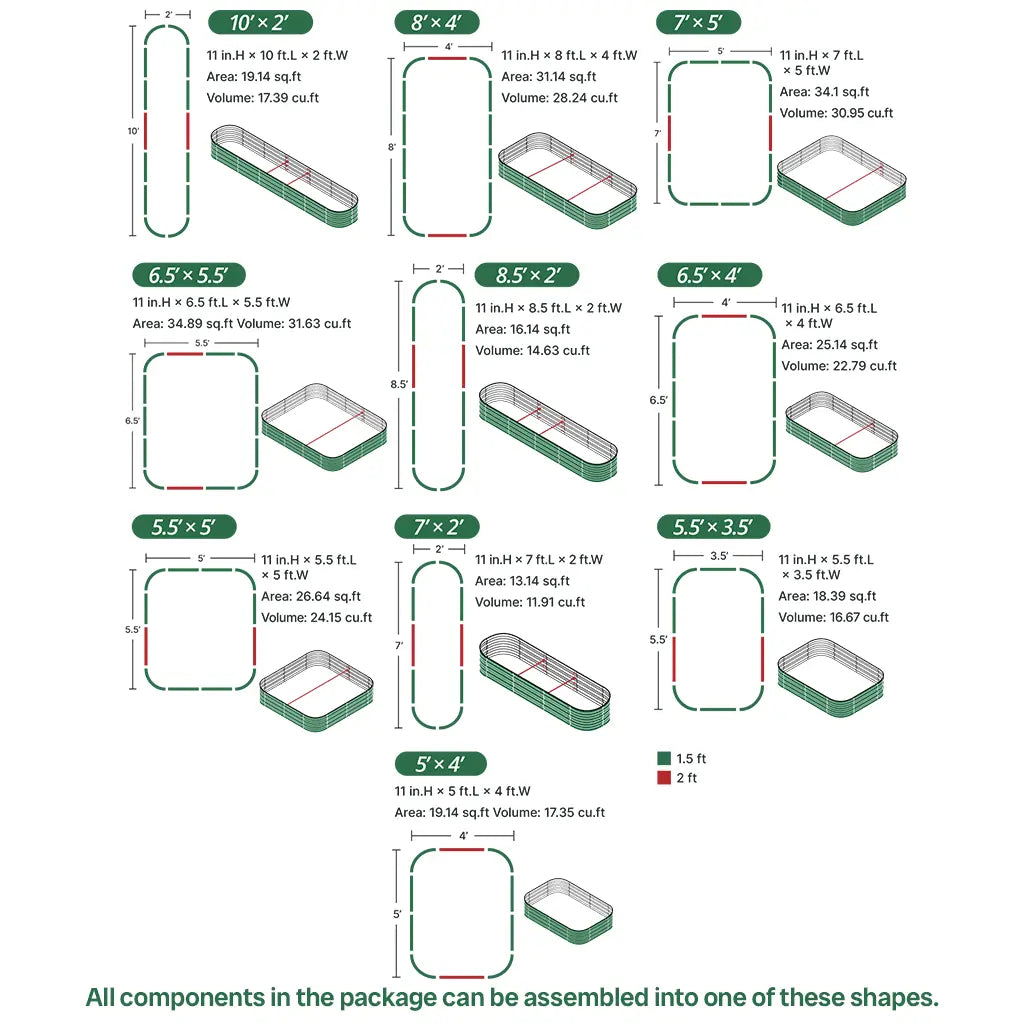 infographic of 8x4 galvanized raised flower bed assembly-Vegega