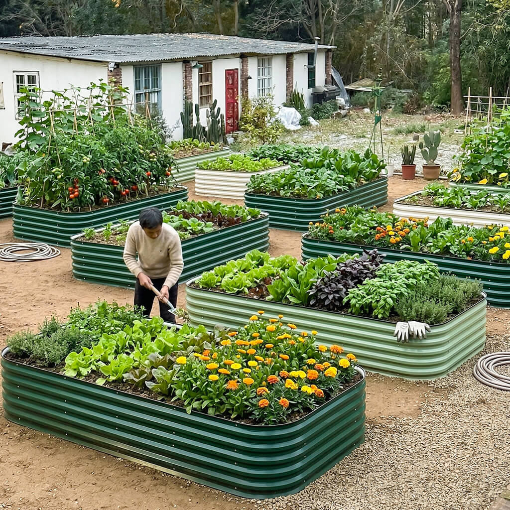 4x8 moss green metal raised beds-VEGEGA