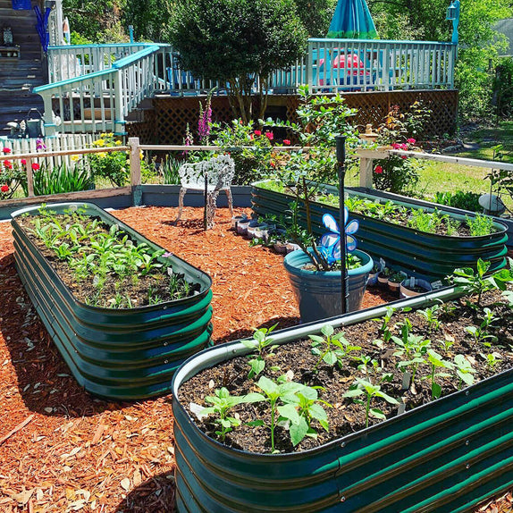 moss green metal planter boxes garden layout-VEGEGA