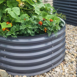 grey round raised flower beds-Vegega
