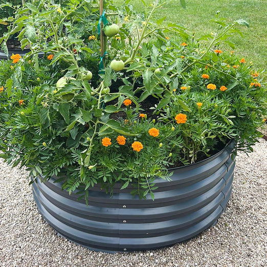 blue round raised metal garden beds-Vegega