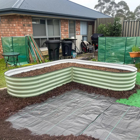 L-shaped raised garden bed green filling with soil-Vegega