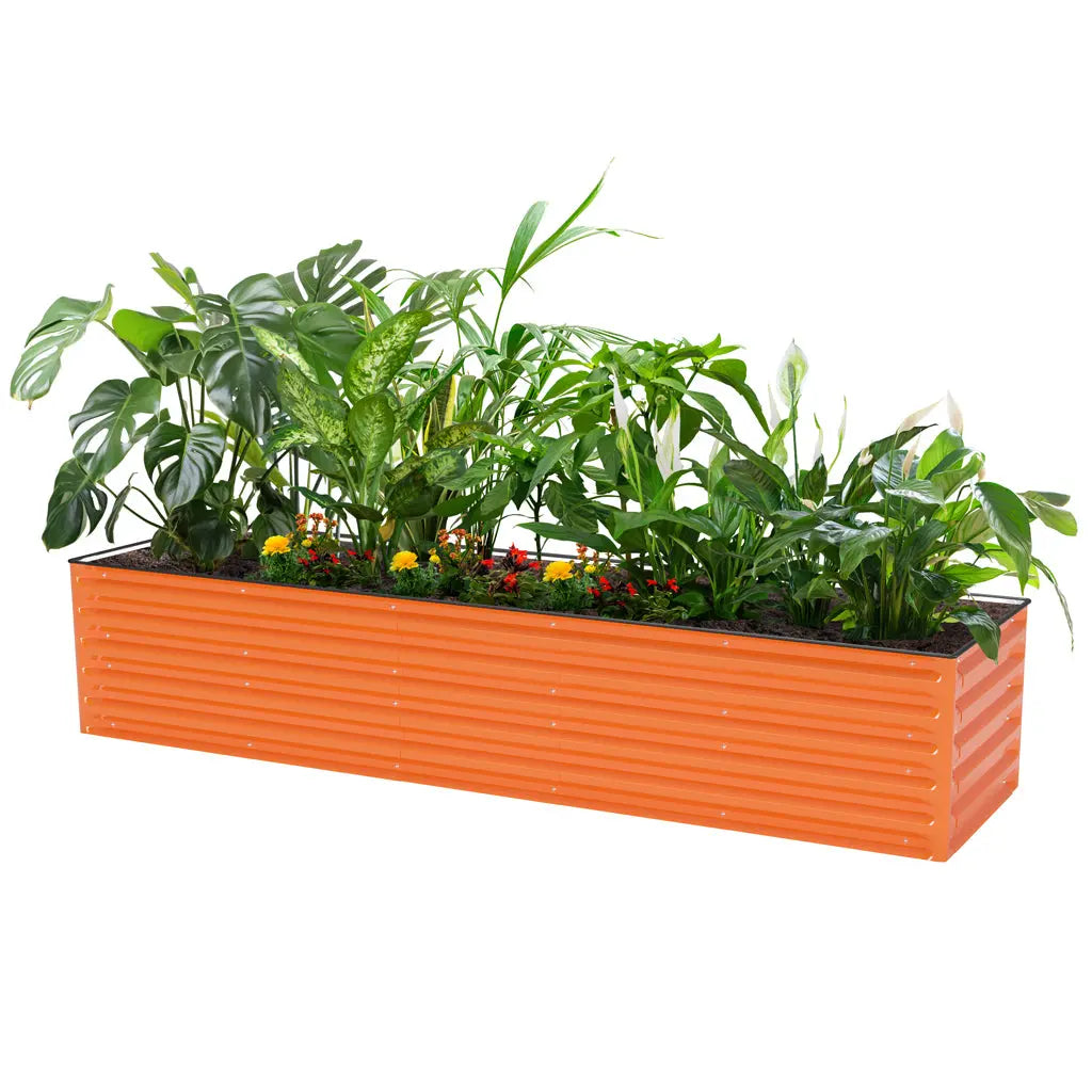 2x8 planter box with trellis Vegega 17" Tall 8'x2' Rectangle Raised Garden Bed Modular Corrugated Metal 9 In 1, Slate grey
