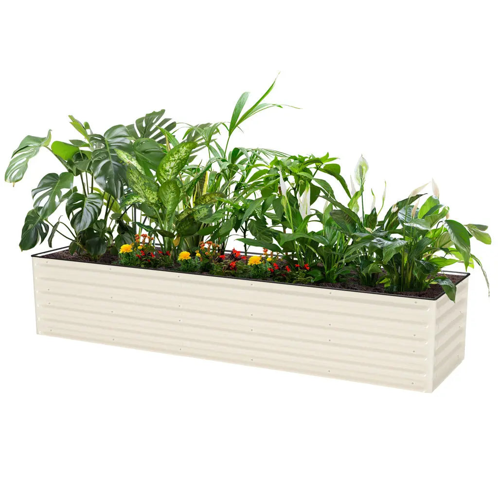 rectangular potted plants Vegega 17" Tall 8'x2' Rectangle Raised Garden Bed Modular Corrugated Metal 9 In 1, Slate grey