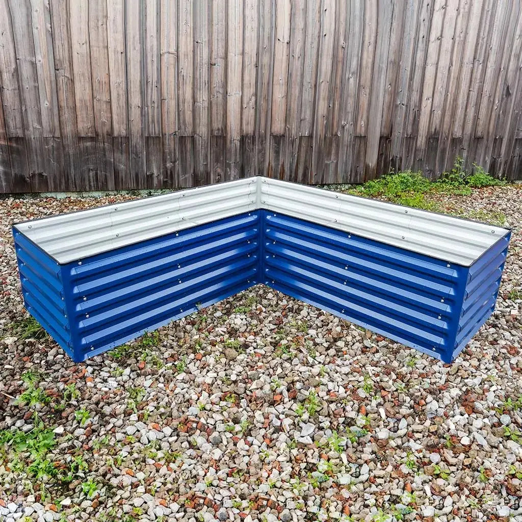 rectangular L-shaped planter box blue color-Vegega
