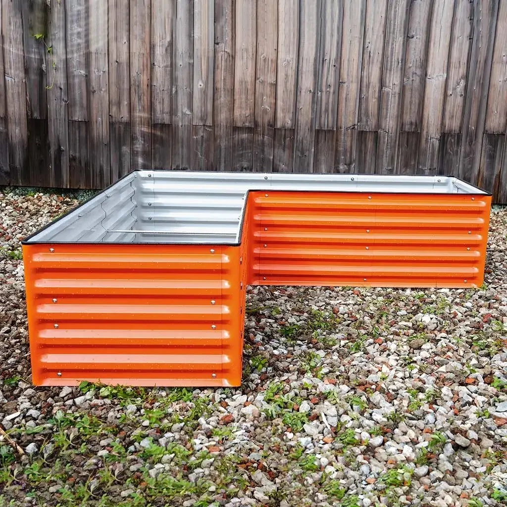 l shaped planter with trellis Vegega 17" Tall Rectangle L-Shaped Raised Garden Bed Modular Corrugated Metal, Upgrade 2.0 / 15 BUSINESS DAYS / Vibrant orange