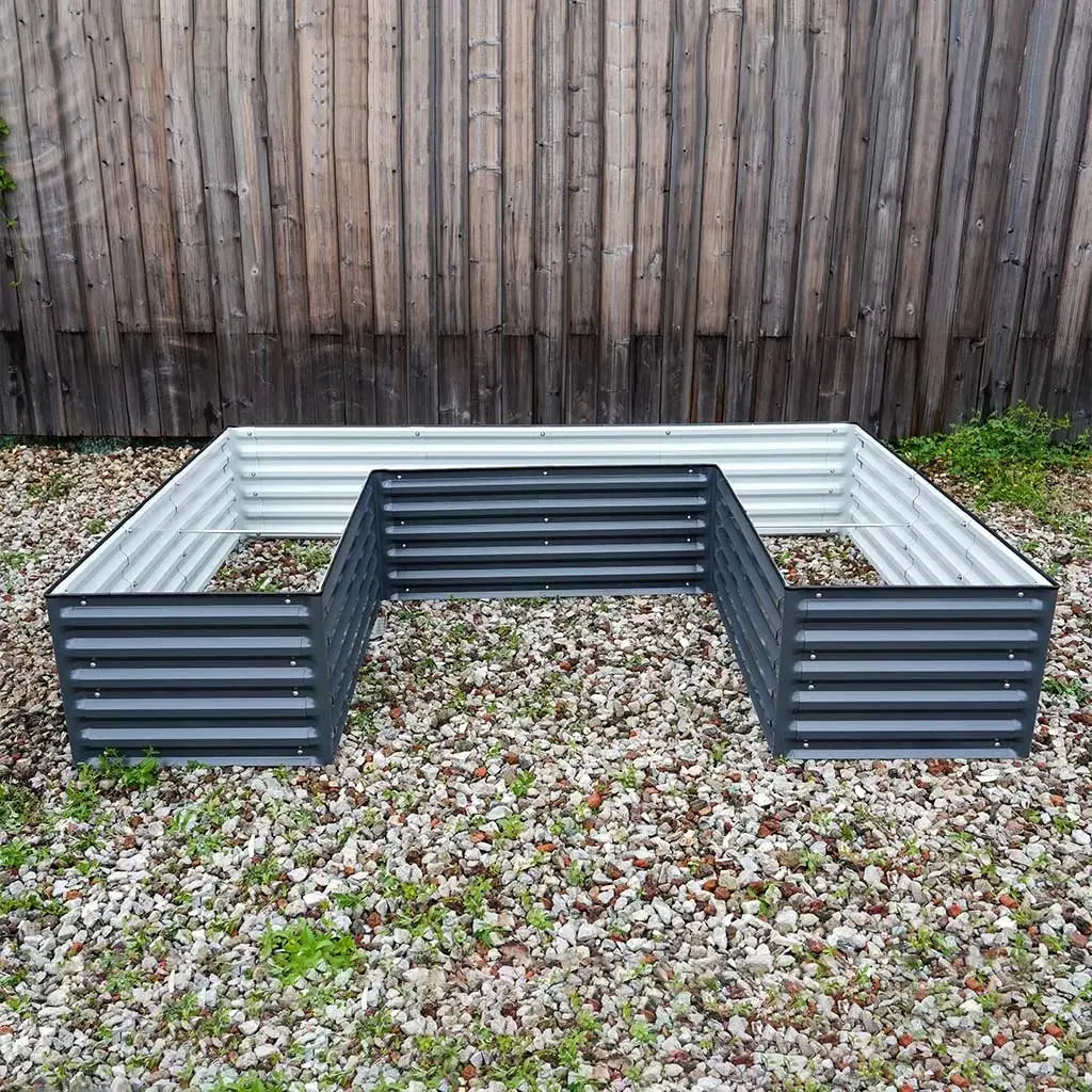 u-shaped rectangle raised garden bed gray color-Vegega