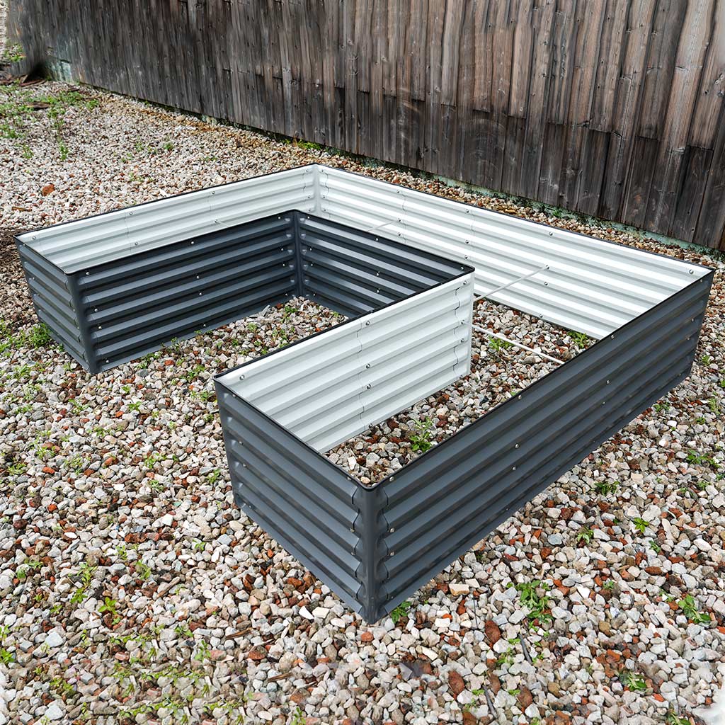 u-shaped rectangular raised garden bed gray color-Vegega