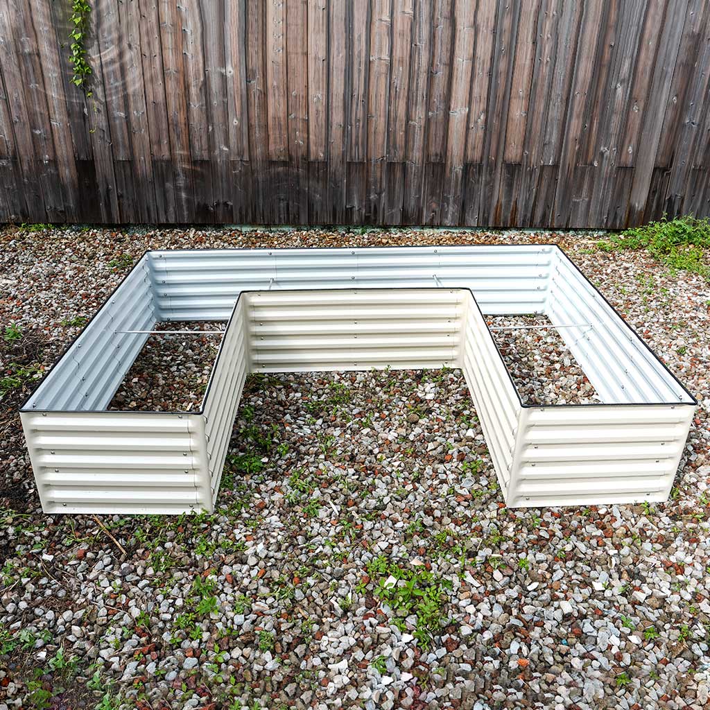 u-shaped rectangle raised garden bed white color-Vegega