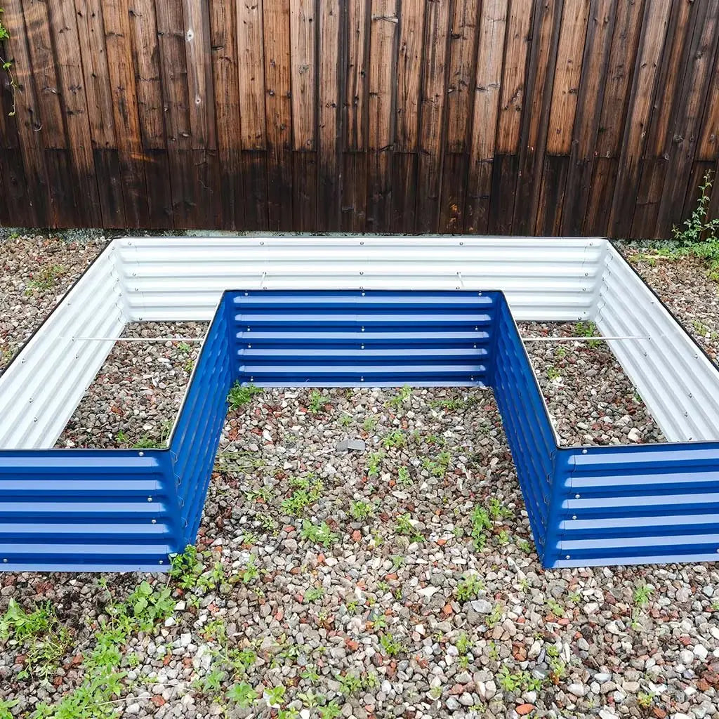 u-shaped rectangle raised garden bed bue color-Vegega