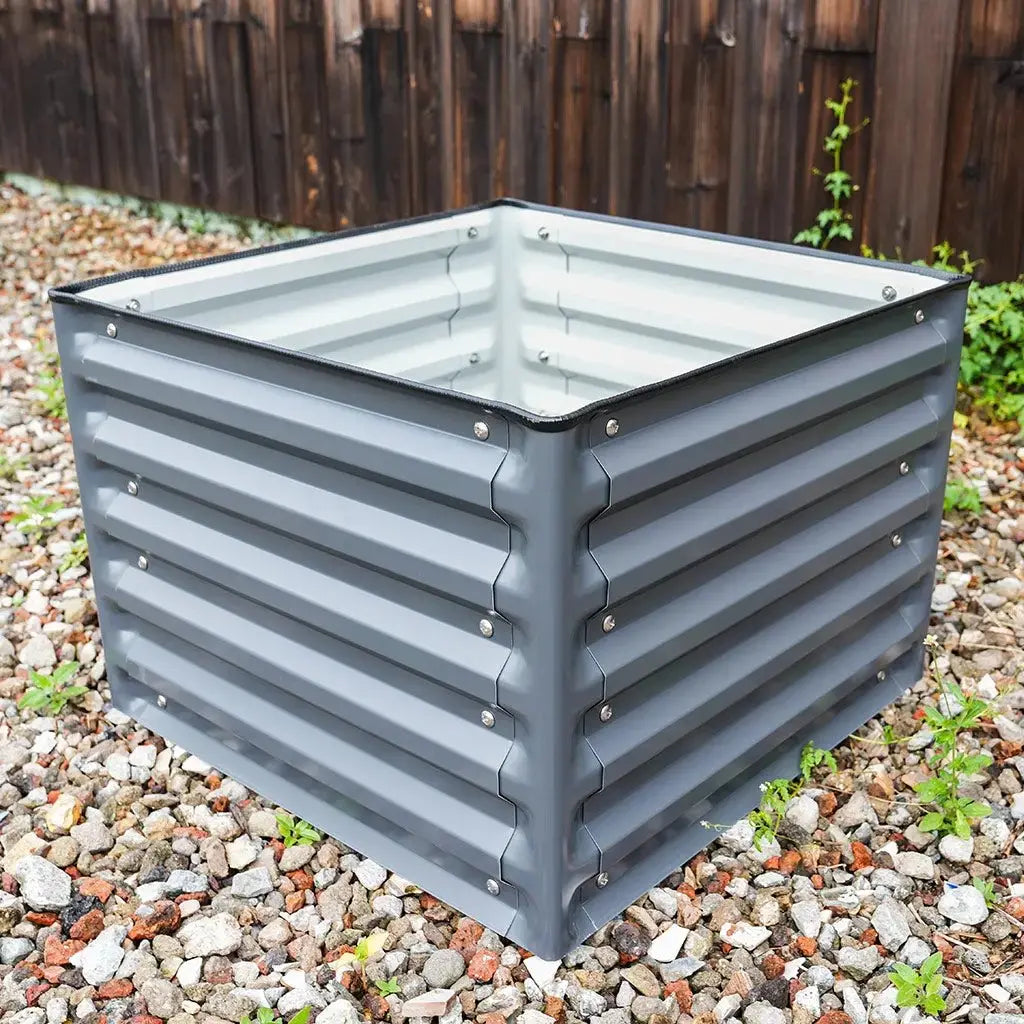 side of square Planter Boxes gray-vegega metal raised beds