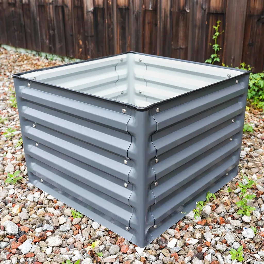 side of square Planter Boxes gray-vegega metal raised beds