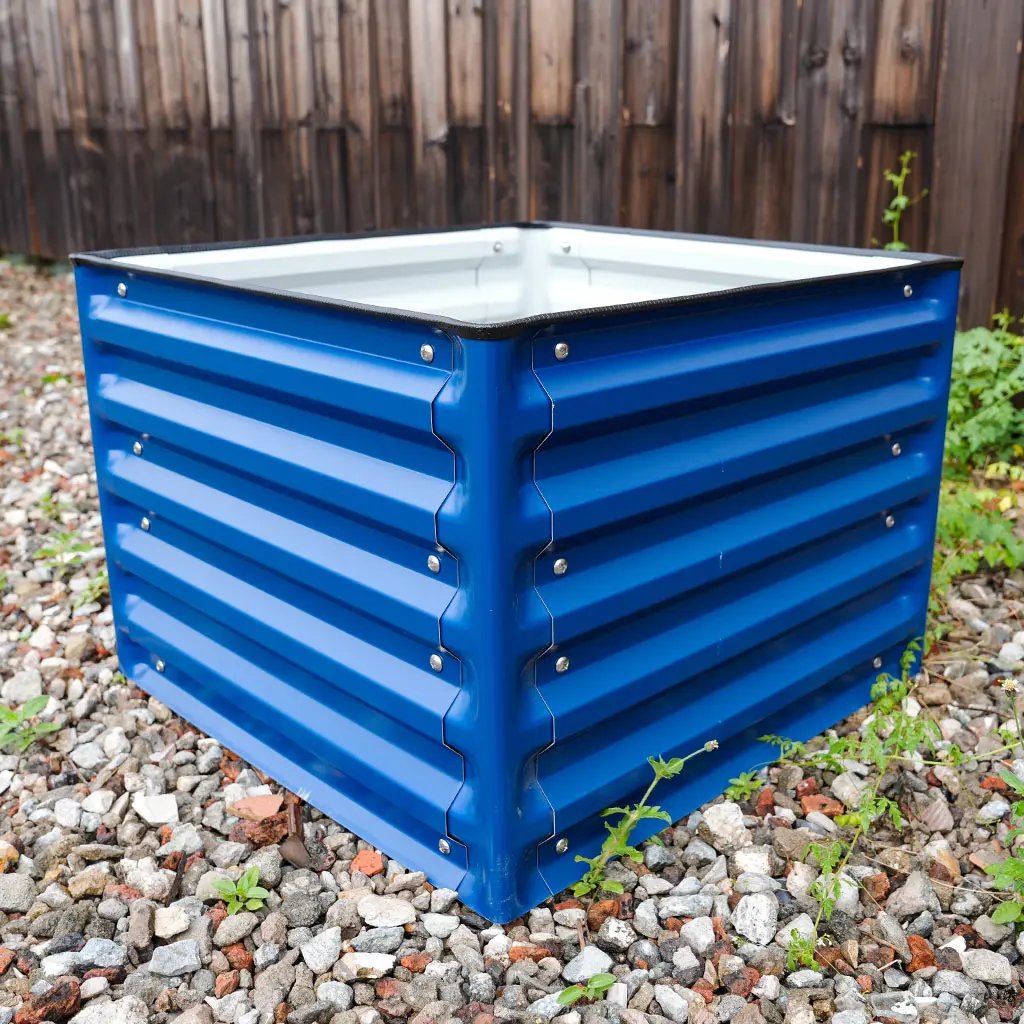 side of square Planter Boxes blue-vegega metal raised beds