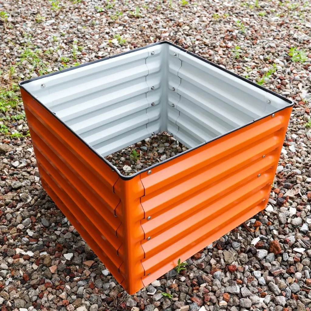 side of square Planter Boxes orange-vegega metal raised beds