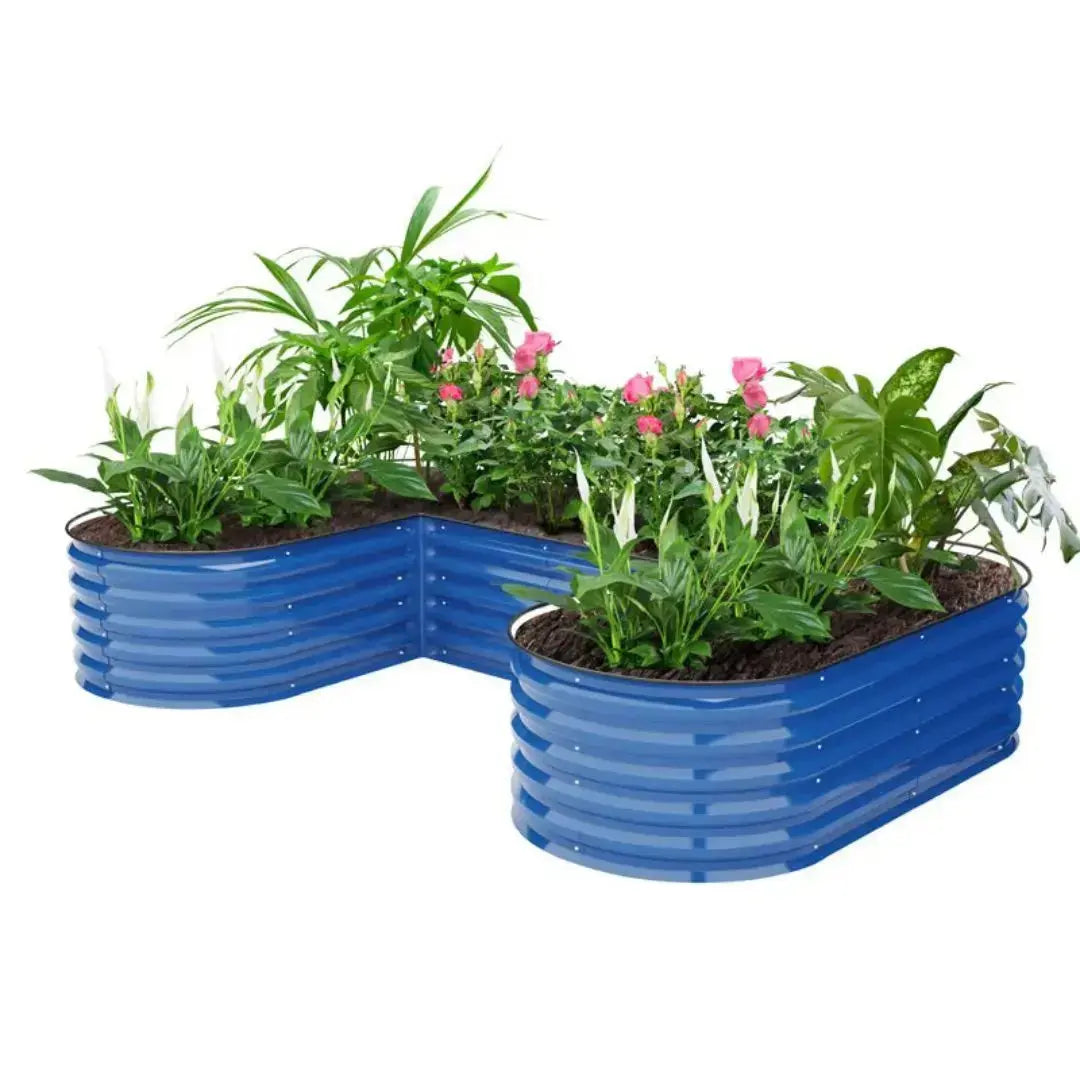 raised garden planter plastic Vegega 17" Tall U-Shaped Raised Garden Bed Standard Size Modular Corrugated Metal, Night blue