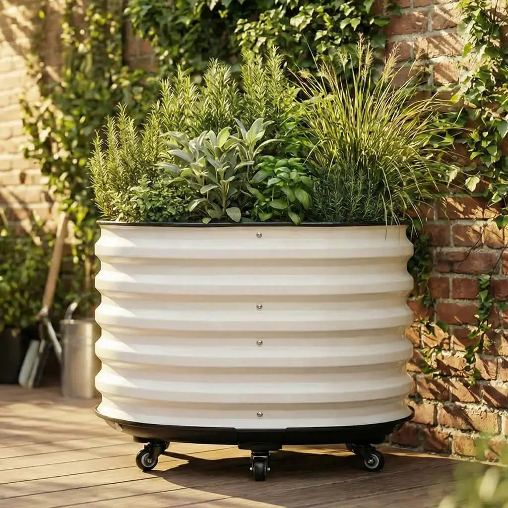 self watering galvanized planter 24in Round Base With Wheel Twin Pack