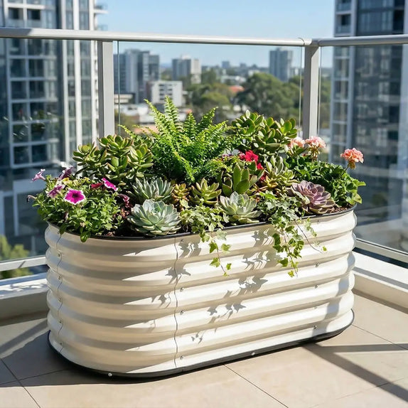 3.5ft x 2ft Self-Watering Base installed on metal raised beds-VEGEGA