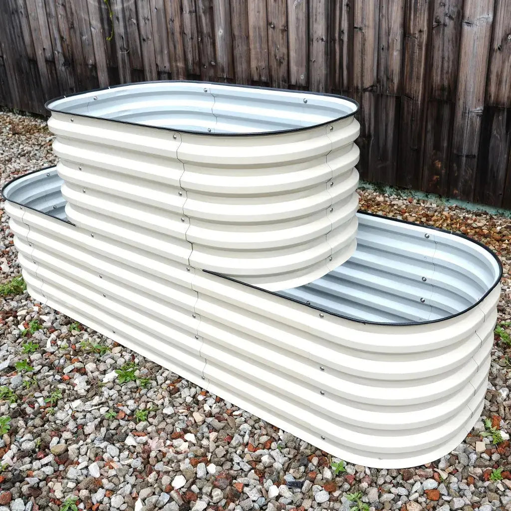 side of 2 Tiered Flower Bed white- Vegega metal raised beds