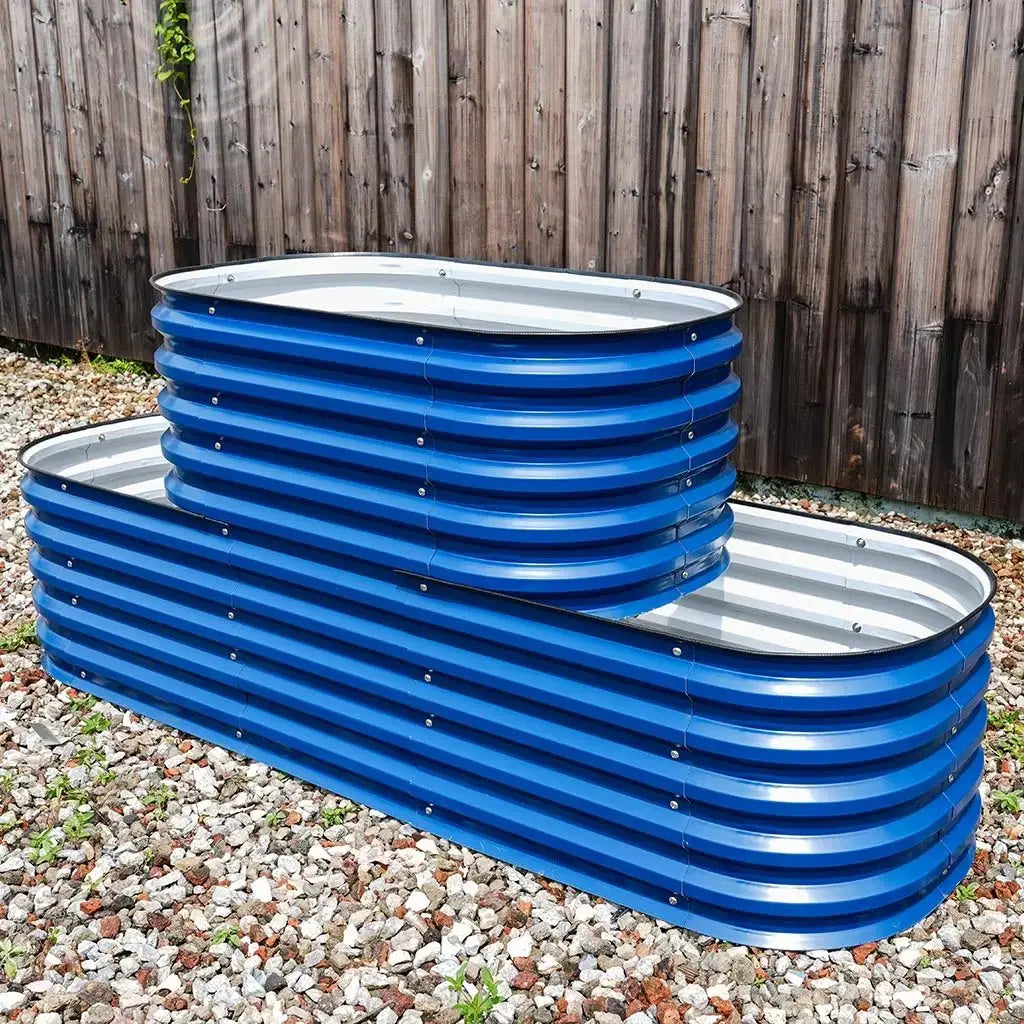 side of 2 Tiered Flower Bed blue- Vegega metal raised beds