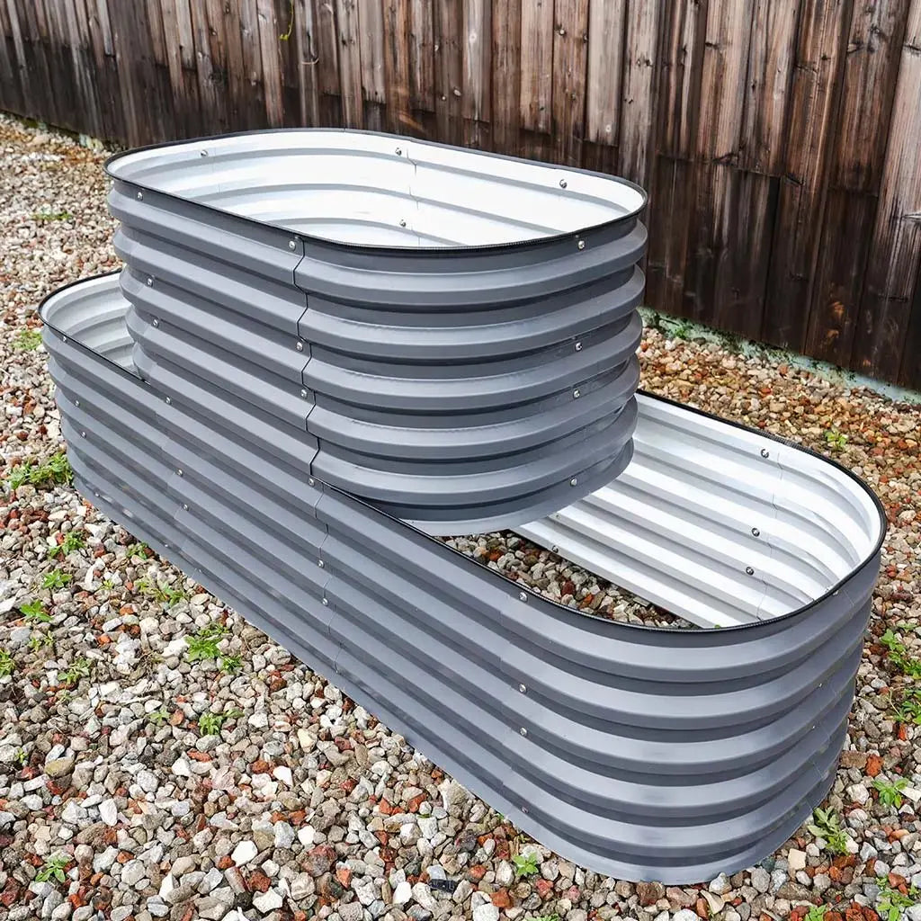 side of 2 Tiered Flower Bed gray- Vegega metal raised beds