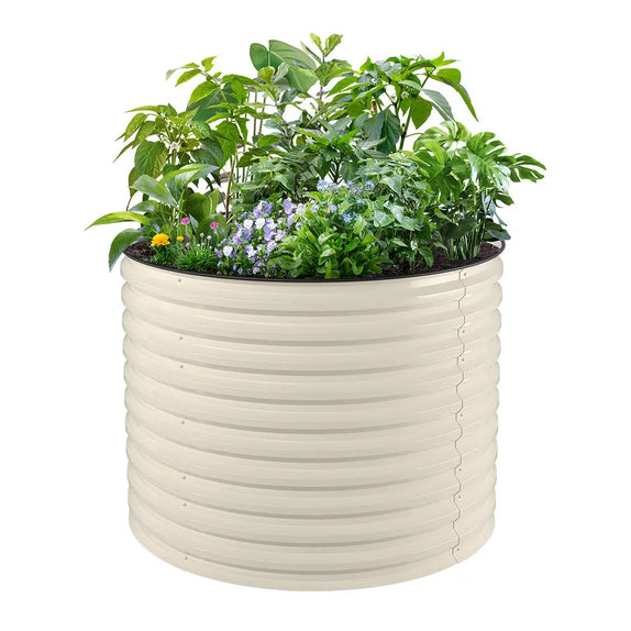 round tall metal raised garden bed white-Vegega