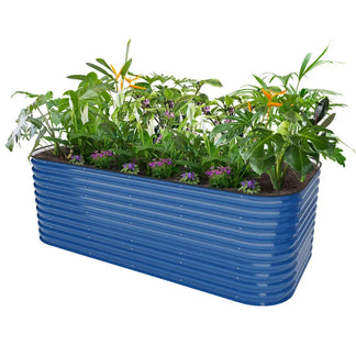 32-inch tall galvanized steel raised beds blue-Vegega