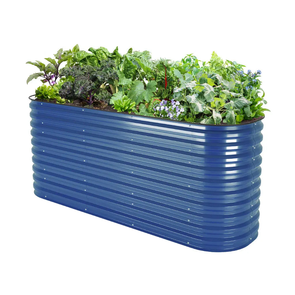 32 inches tall blue raised metal planter boxes -Vegega