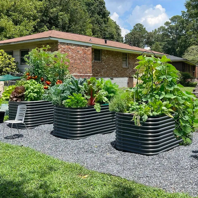 32-inch tall galvanized raised garden beds gray