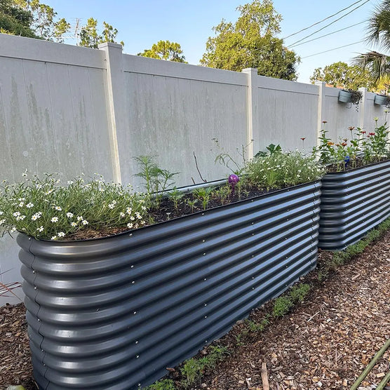 32-inch tall galvanized raised garden beds gray