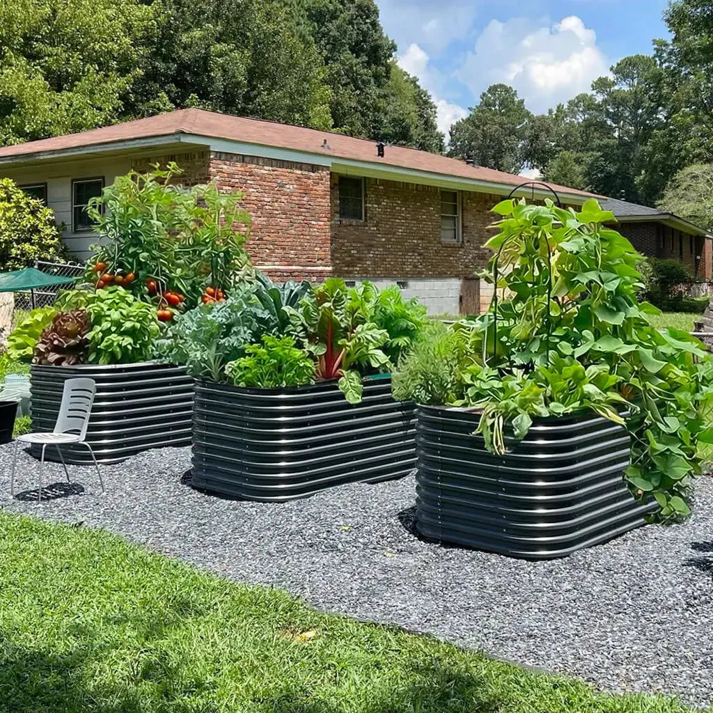 32-inch tall galvanized raised garden beds gray