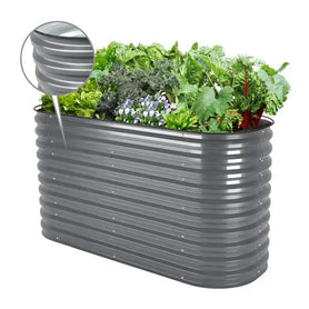 32 inches tall grey galvanized flower bed-Vegega