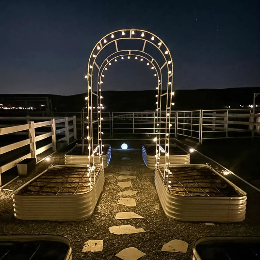 arched trellis garden at night