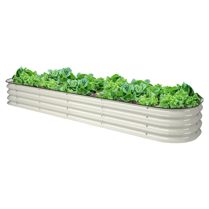 classic 11-inch tall raised metal flower bed white-Vegega