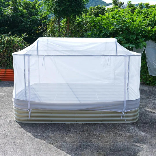 back of raised garden bed cover installing on a metal raised bed