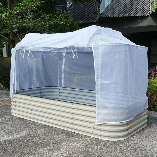 side of raised bed cover installing on a metal raised bed