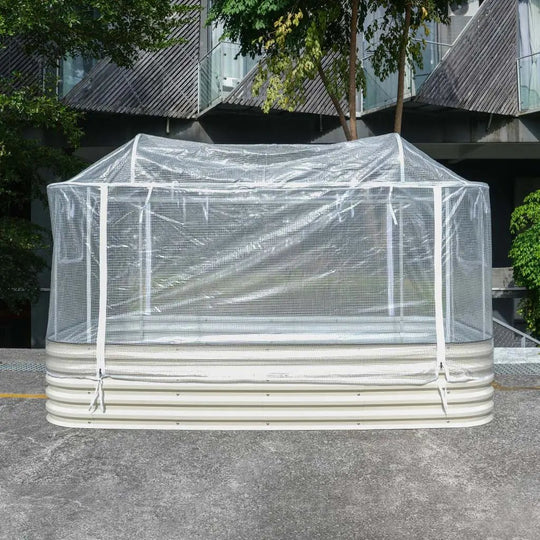  front of raised garden bed cover installing on a metal raised bed