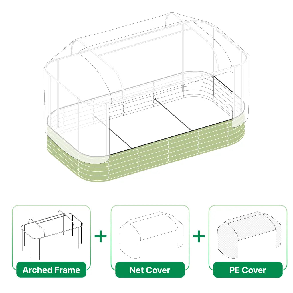 infographic of 8x4 raised bed cover system-Vegega