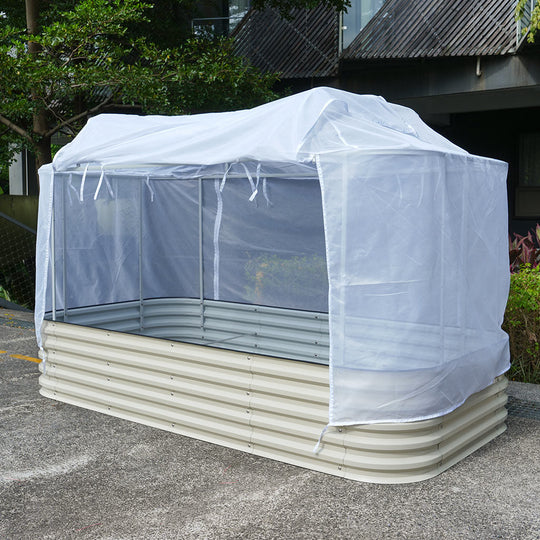 side of raised bed cover installing on a metal raised bed