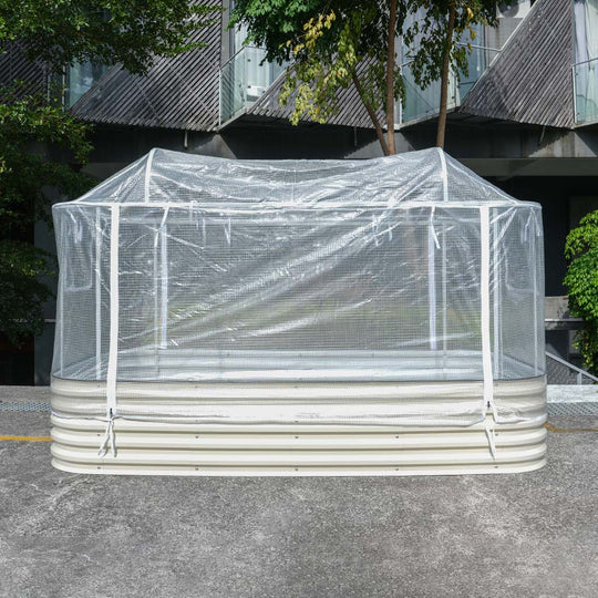  front of raised garden bed cover installing on a metal raised bed