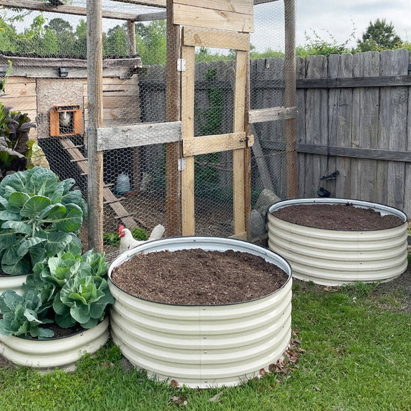 round metal raised garden beds in garden-Vegega