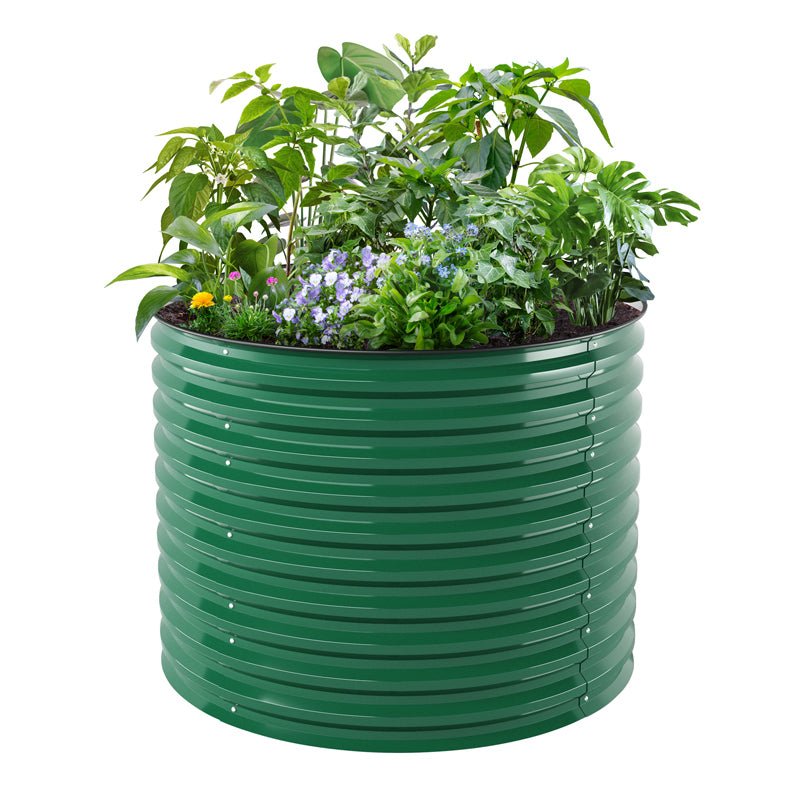 32 inches tall round metal garden bed moss green-Vegega