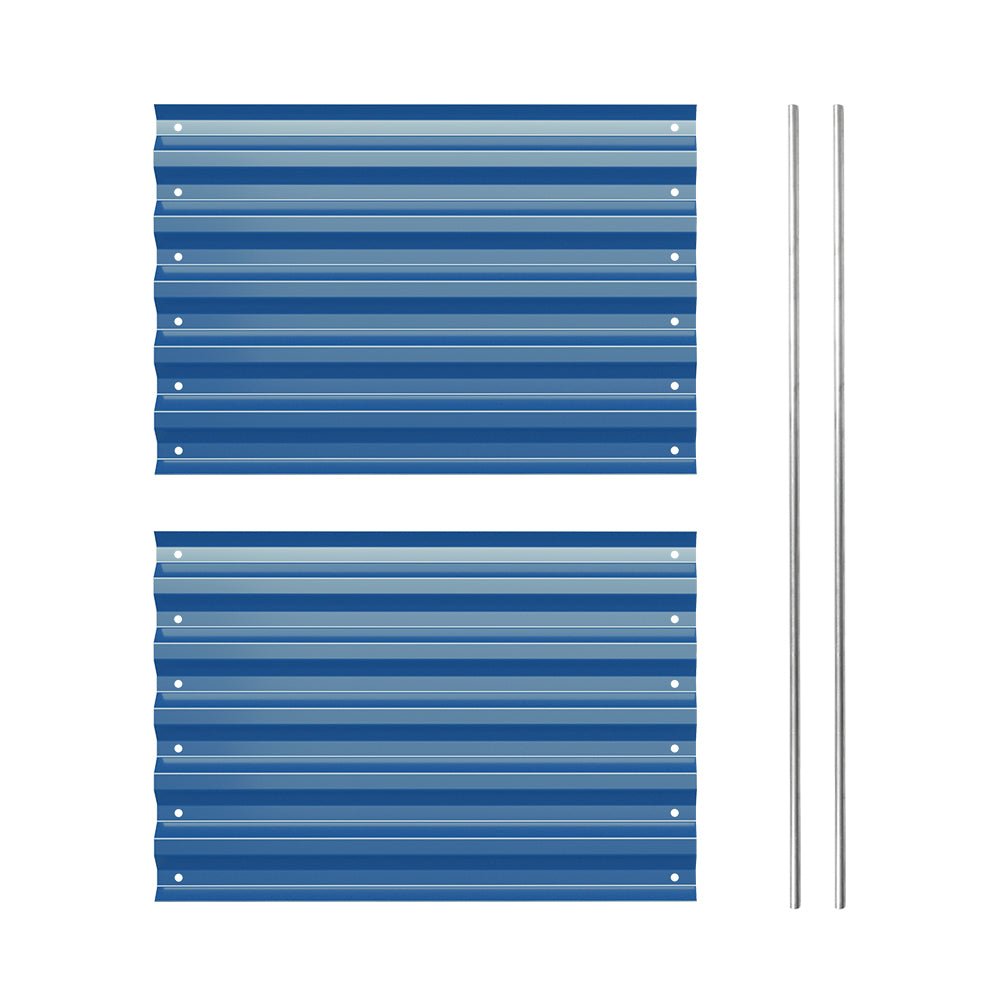 blue corrugated metal panels with two bracing rods-Vegega