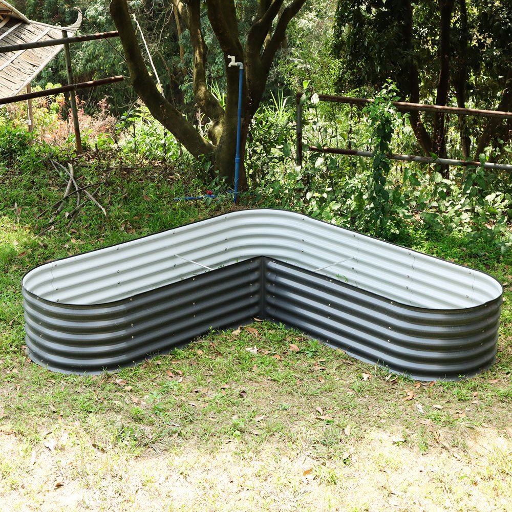 Vegega L-Shaped Metal Modular Corrugated Raised Garden Bed Kit 17