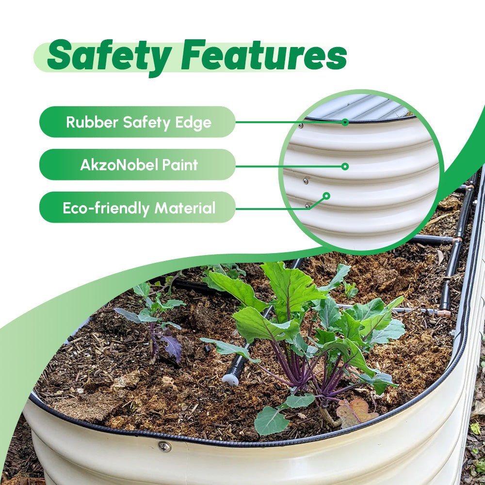 infographic of safety feature of metal garden bed-vegega